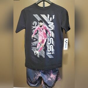 Kids Black and Pink Messi Graphic Tee Set